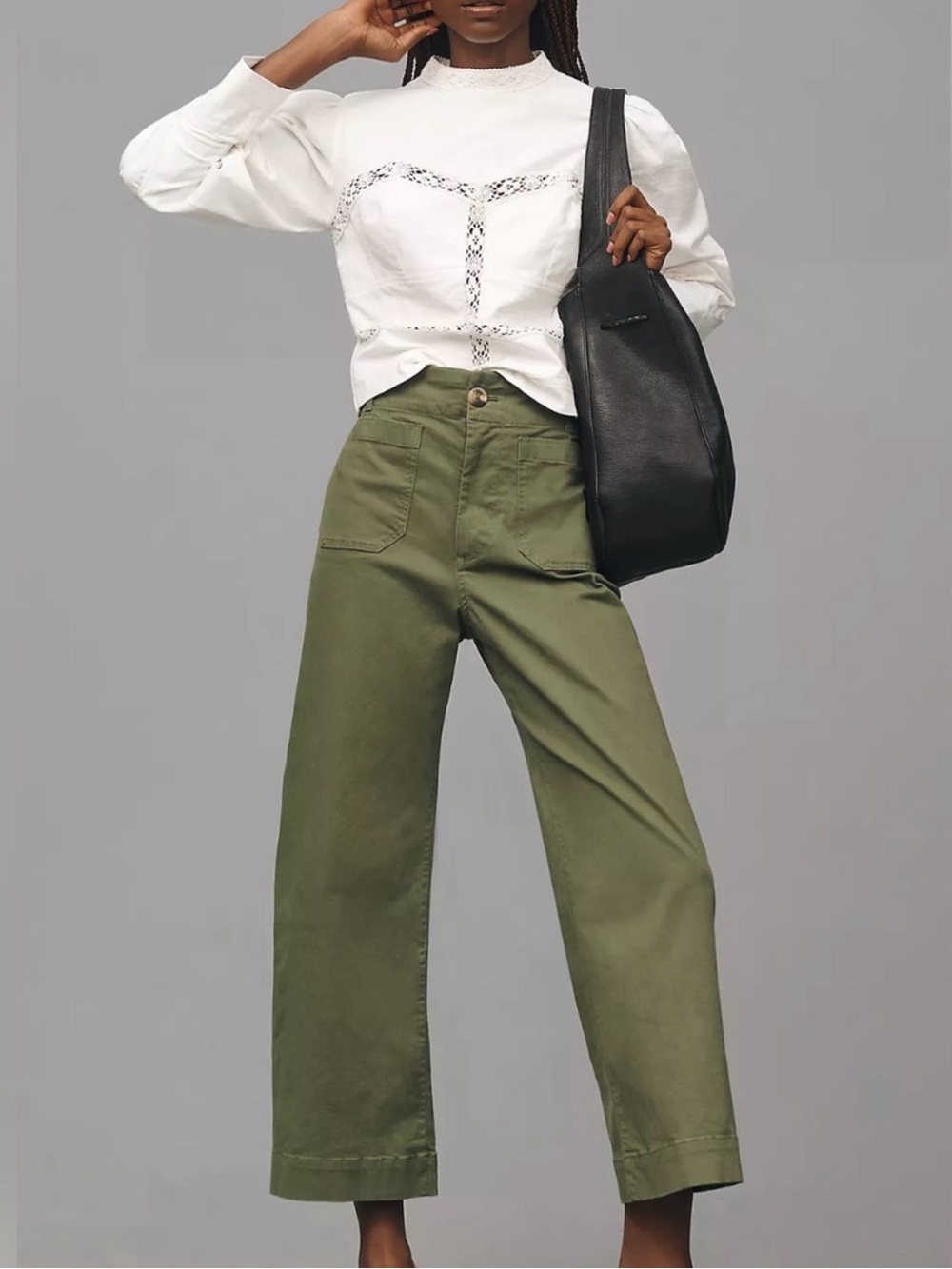 Maeve Anthropologie Women’s The Colette Pants Green Linen Wide Leg High Rise 28